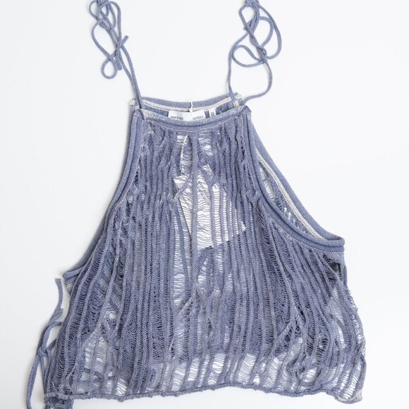 Hm Studio Collection Tie Strap Knitted Top Linen Blend Dusty Blue Large - Picture 5 of 14